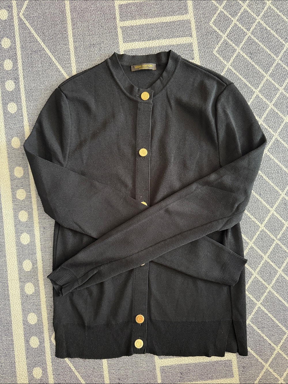Louis Vuitton Black Cardigan with Gold LV Buttons